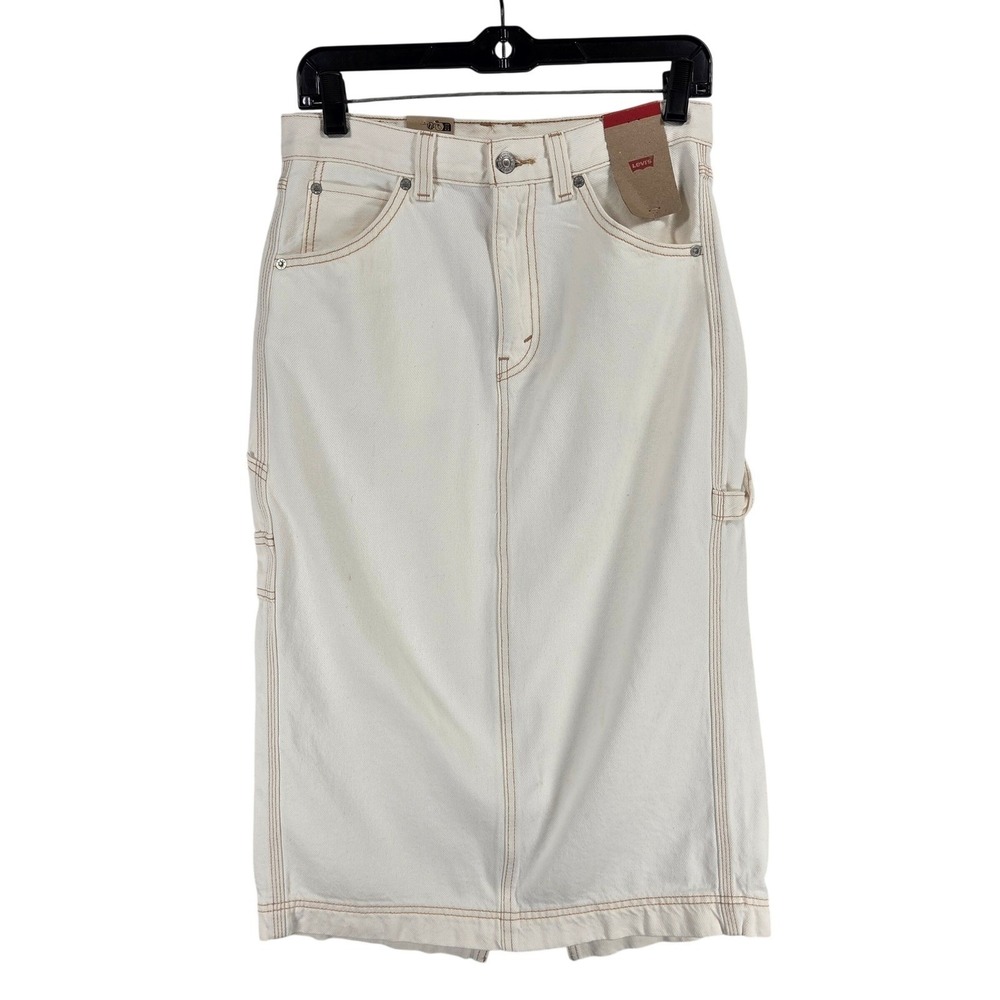 Levi's Iconic A-Line Carpenter Skirt Women's 25‎ Cream White Denim Utility NWT